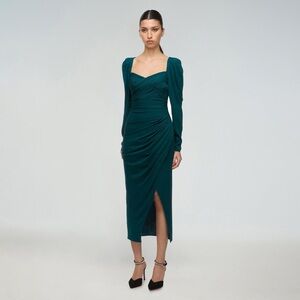Self-Portrait deep teal Iris long sleeve jersey midi dress - size 2 (XS) NWOT